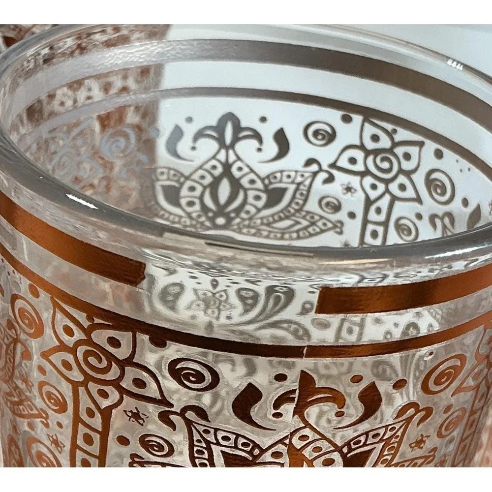 Vintage Moroccan Copper Filigree Highball Glasses Set of 4 Paisley Lotus Barware